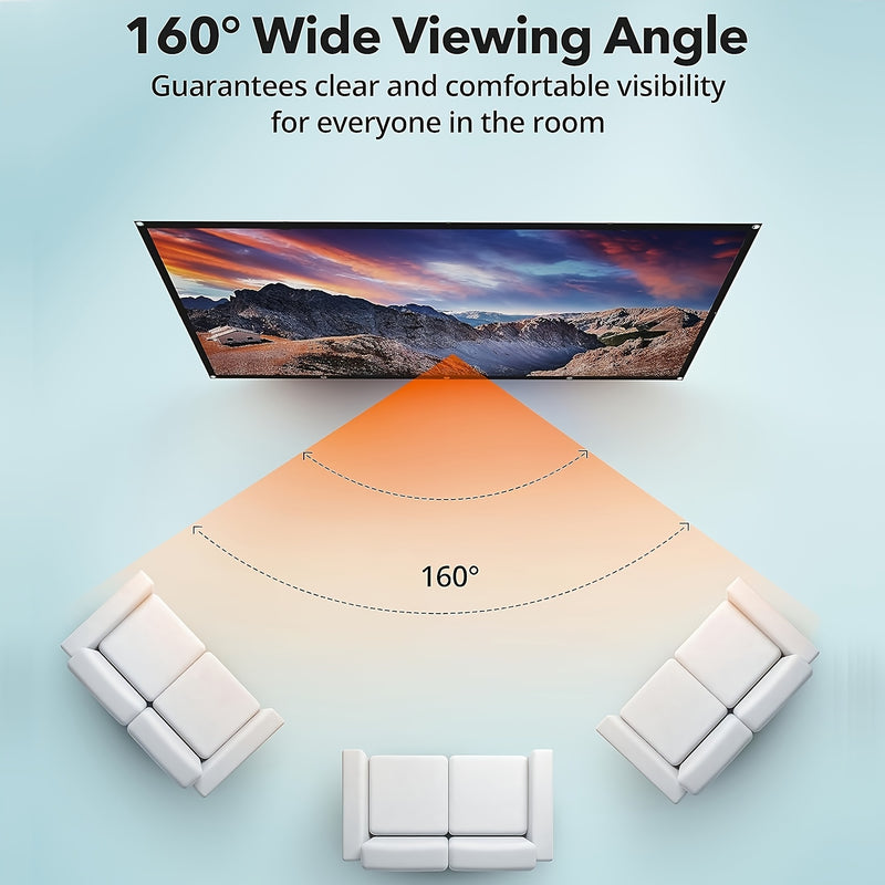 Proyector Portátil de 72 Pulgadas - Pantalla Plegable HD 4K 16:9 con Tela Antiarrugas, Soportes en Esquinas y Cuerda Negra para Cine en Casa, Fiestas o Aula