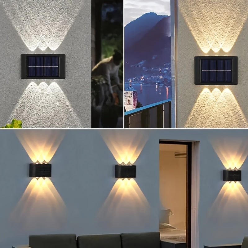 Juego de 3 luces solares para pared con 6 LED, luces exteriores para uso doméstico, pequeñas luces externas clase IP44, decoración de iluminación estilo nórdico para jardín y porche del hogar (blanco/blanco cálido)