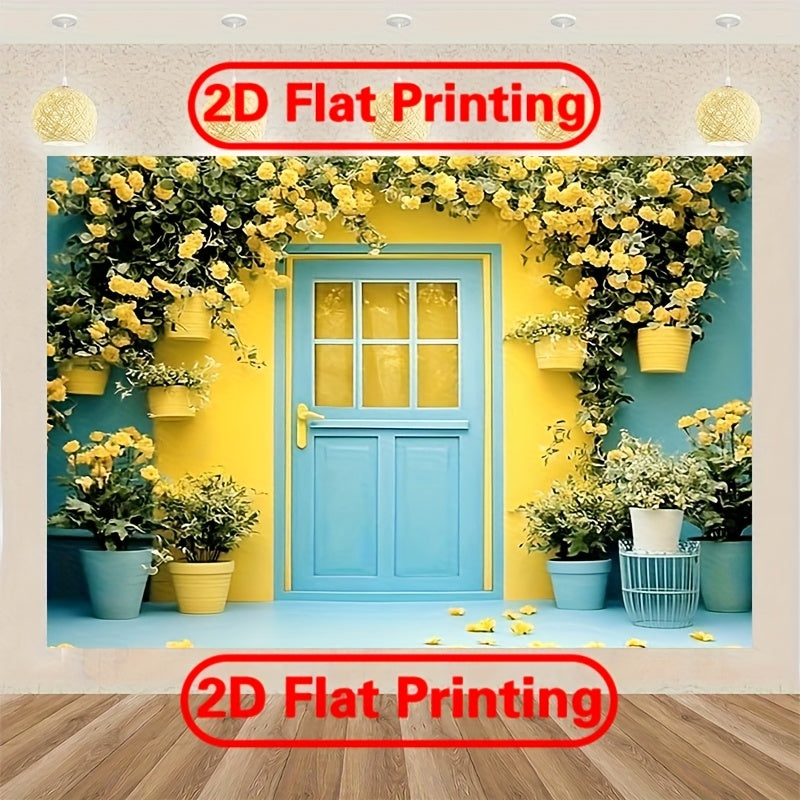 Telón Fotográfico de Jardín Primaveral 2D con Flores Amarillas - Tela de Poliéster para Fotos, Gran Tamaño, Decoración para Fiestas al Aire Libre y en Interiores, Perfecto para Celebraciones de Primavera, Adornos para Hogar y Estudio, Letrero Colgante pa