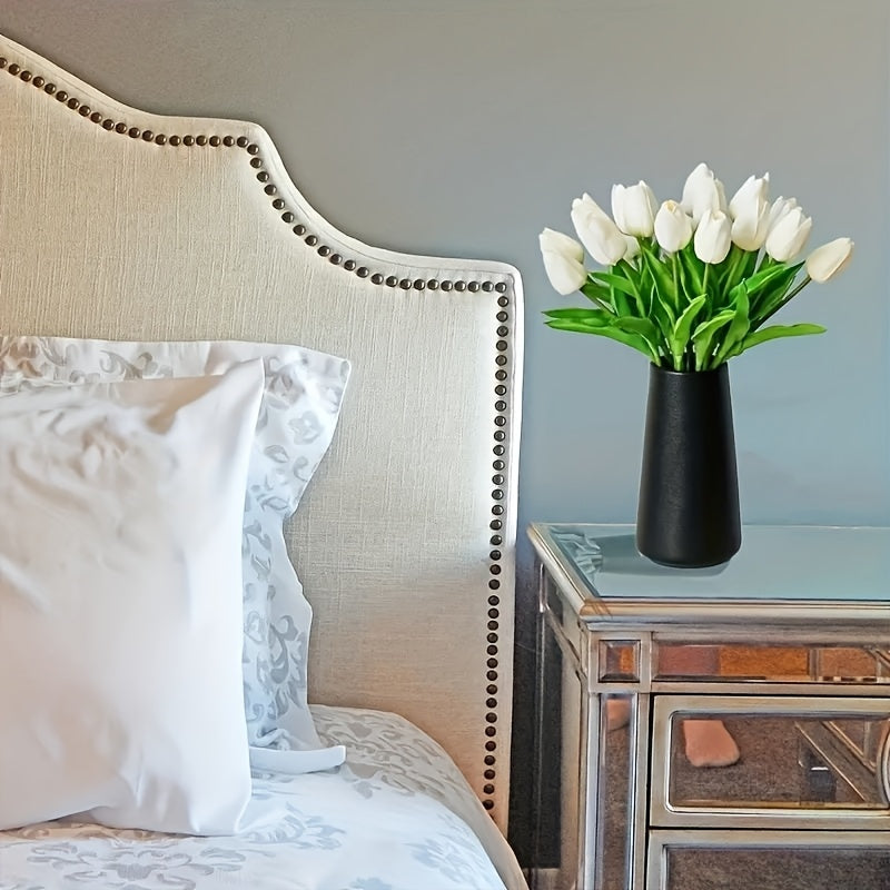 10 piezas de tulipanes artificiales blancos elegantes - Tallos de PU con textura real, ideales para el Día de San Valentín, coronas de primavera, ramos de boda, decoración del hogar y oficina, adornos florales, perfectos para Navidad