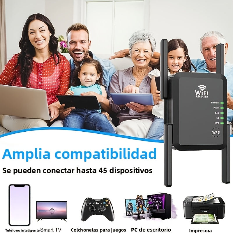 Amplificador de WiFi, Amplificador de Señal Banda Doble 5G 1200Mbps para Hogar, Cubre hasta 7000 Pies Cuadrados y 20 Dispositivos