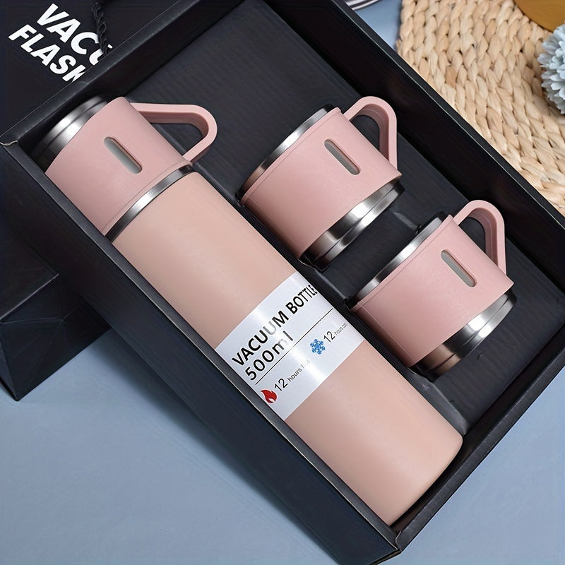 1pc Juego de Taza Aislada de Acero Inoxidable 500ml/16.9oz - Ideal para Café Caliente y Bebidas Frías, Botella de Agua con Vacío Termoconductor + 3 Vasos