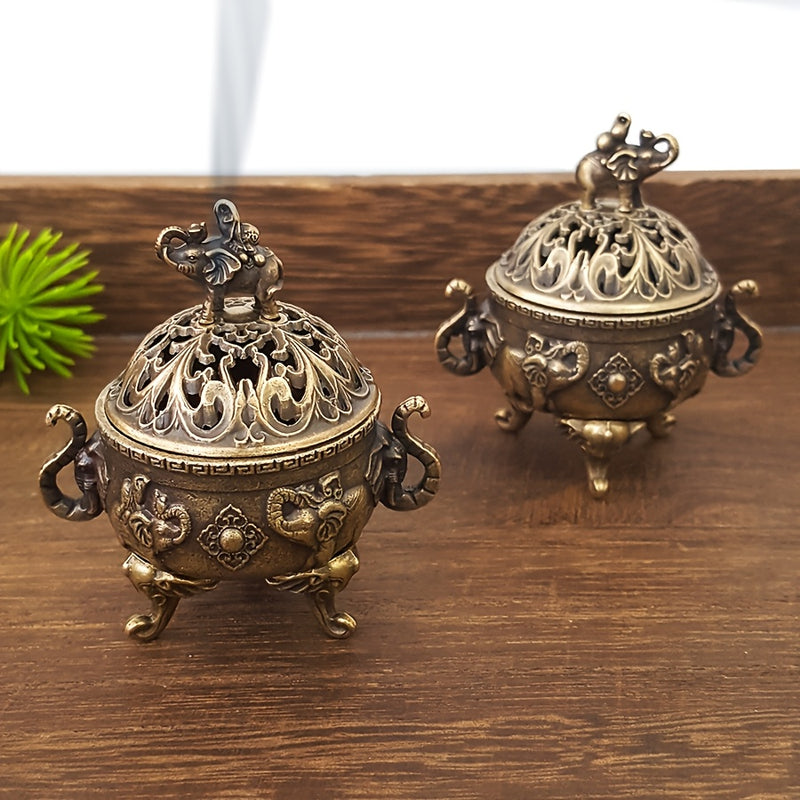 Quemador de Incienso de Aleación con Forma de Elefante de Tres Patas - Estilo Clásico, Adecuado para la Adoración Budista, Aromaterapia en la Sala de Té del Hogar, Decoración de Escritorio - Idea de Regalo Única para el Día de San Valentín