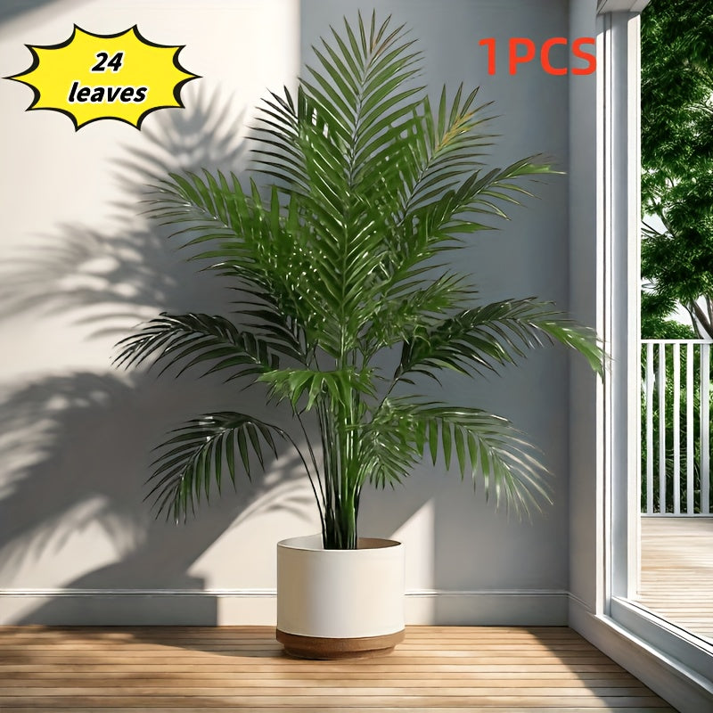 1 Maceta de Planta Artificial de Palma - 24 Hojas Realistas, Árbol del Dinero Grande con Diseño de Girasoles, Decoración Moderna y Fácil Mantenimiento para Interior/Exterior, Hogar, Oficina o Jardín de Boda