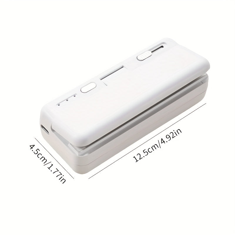 Selladora Mini para Uso Doméstico, Máquina de Sellado para Snacks, Clip Antihumedad, Sellador Portátil Compacto para Bolsas Plásticas - Dispositivo Recargable USB con Batería Integrada, Regalo de Cumpleaños, Regalo de Halloween, Blanco