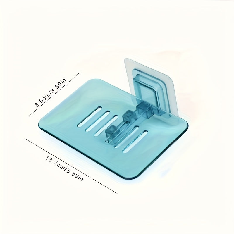 1 unidad de Soporte de jabón rectangular de cristal transparente - de plástico, montado en la pared, instalación sin costuras, sin taladro, diseño de drenaje para la organización del baño
