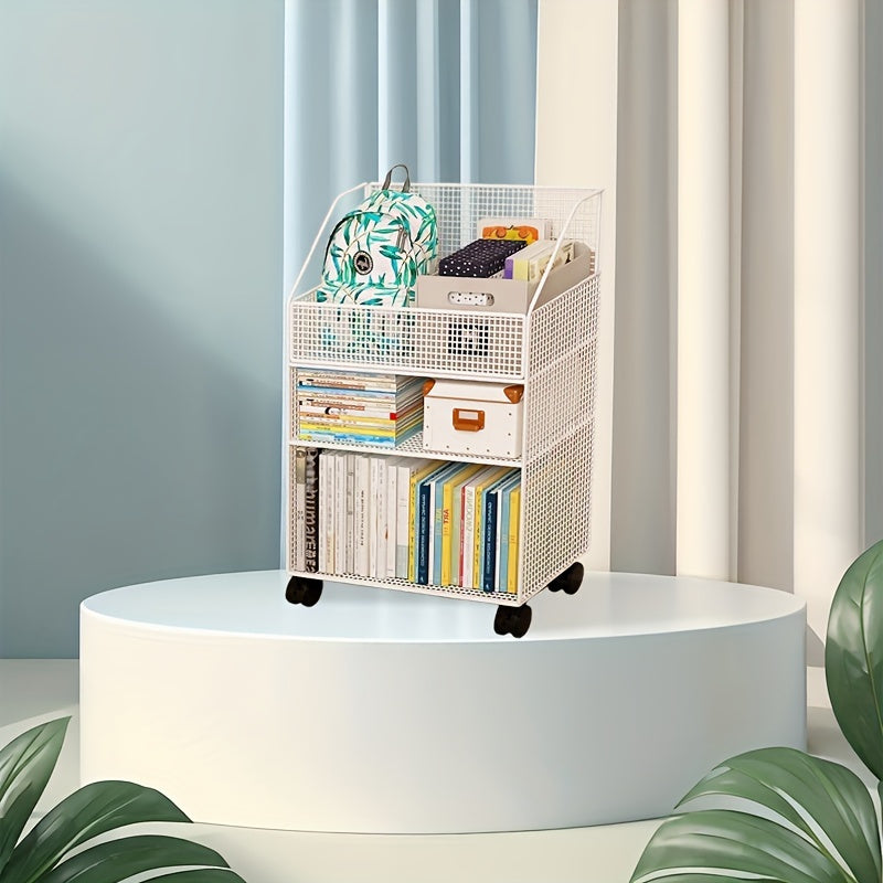 1pc Estante de Almacenamiento Rodante de Malla Metálica Blanca con Ruedas - Ahorra Espacio Debajo del Escritorio, Adecuado para Libros, Suministros y Decoraciones - Diseño Fácil de Mover sin Instalación, Apto para Oficina, Sala de Estar, Baño