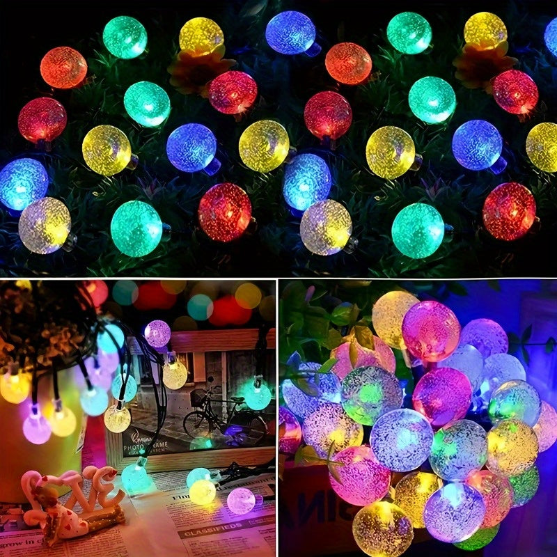1 pieza, luces de cadena de bola de cristal solar LED, iluminación de ambiente de cuento de hadas, adecuado para jardín, porche, árbol de Navidad, fiesta, boda y decoraciones navideñas, iluminación festiva | Encanto de atmósfera, luces de hadas solares
