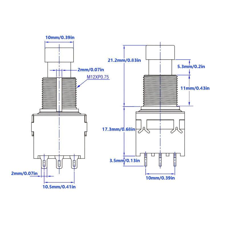 INTAI Interruptor de Pedal para Guitarra de 3 Polos con 9 Posiciones - Construcción Metálica Azul, Perilla Estriada de 10mm, Palanca Manual Encendido/Apagado para Pedales de Efectos y Equipo de Audio DIY (Sin Necesidad de Energía)