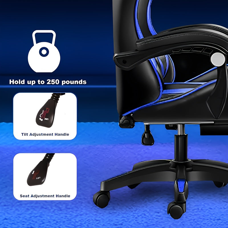 1 silla ergonómica para gaming, ajustable en altura con respaldo alto, sillón de oficina con reposacabezas y reposapiés, asistente moderno para entretenimiento en casa
