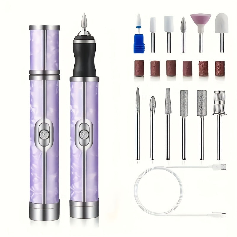 Afilador de uñas eléctrico USB, un herramienta de afeitar de uñas eléctricas adecuado para uñas de gel DIY, incluye 18 cabezas de afilado intercambiables, ideal para pulir y eliminar el cuidado de los pies, una gran opción de regalo para mujeres, regalo