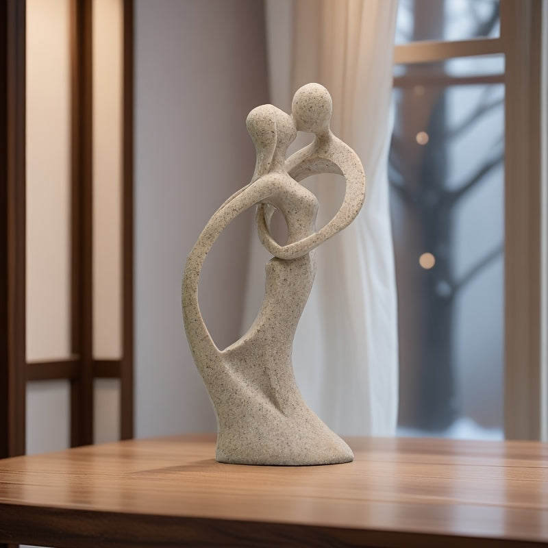 1pc Escultura de resina de piedra arenisca elegante de pareja abrazada, tema de arte de amor para varios tipos de habitaciones, interior y exterior, regalo de Día de San Valentín, no requiere electricidad
