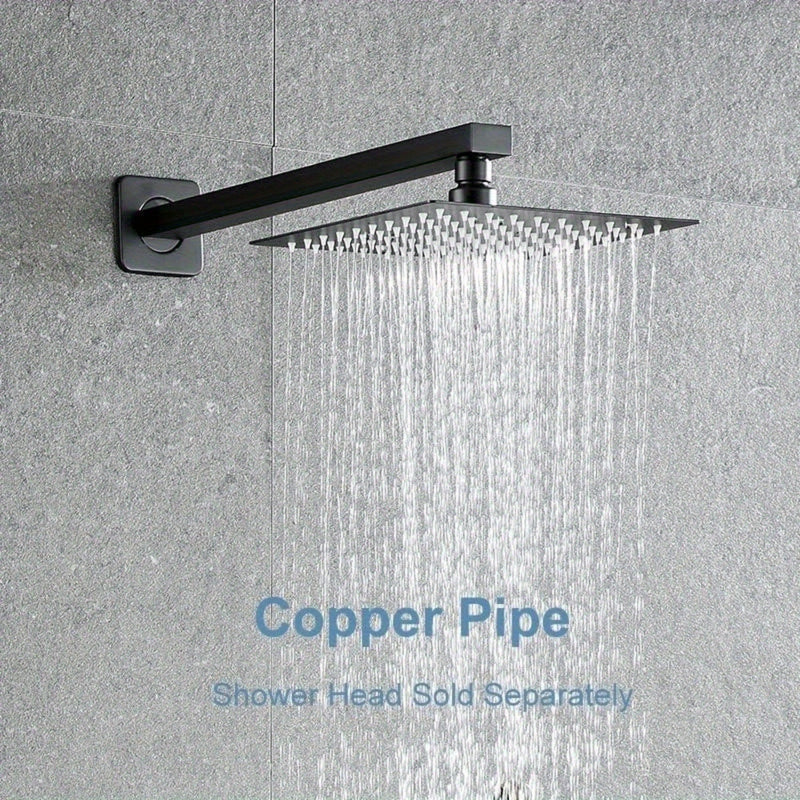 Negro Mate 40.64cm Mango de Ducha de Acero Inoxidable con Flange Azul - Montado en la Pared, Experiencia de Ducha de Lluvia de Ahorro de Espacio, Diseño Recto a Cuadrado para Baños Modernos, Accesorios de Baño | Acabado Negro Brillante | Construcción Dur