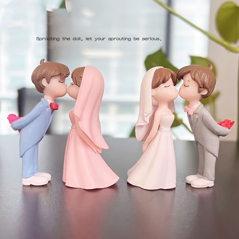 Figuras de Pareja Encantadoras en Resina - Novia y Novio Románticos en Miniatura para el Hogar, Oficina o Espacios Exteriores, Ideales para Regalos Temáticos de Boda, Decoración Interior | Diseño Elegante | Artesanía Detallada, Decoraciones Nupciales