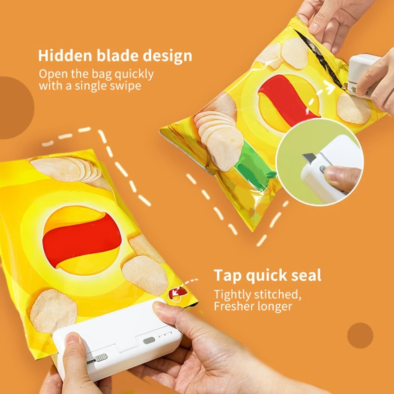 Selladora Mini para Uso Doméstico, Máquina de Sellado para Snacks, Clip Antihumedad, Sellador Portátil Compacto para Bolsas Plásticas - Dispositivo Recargable USB con Batería Integrada, Regalo de Cumpleaños, Regalo de Halloween, Blanco