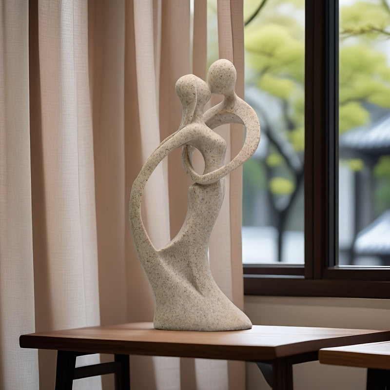 1pc Escultura de resina de piedra arenisca elegante de pareja abrazada, tema de arte de amor para varios tipos de habitaciones, interior y exterior, regalo de Día de San Valentín, no requiere electricidad