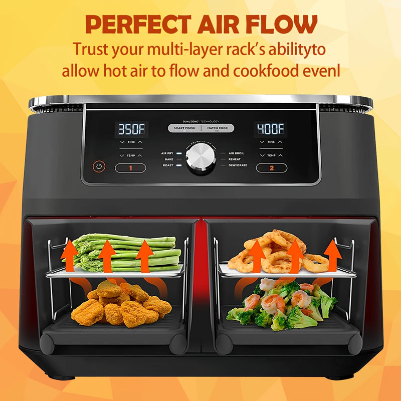 Juego de Accesorios para Freidora de Aire de 8 Piezas con 2 Tapetes de Silicona Antiadherentes, 2 Rejillas de Acero Inoxidable y 4 Brochetas - Resistentes al Calor, Reutilizables para Cocinar Saludable, Hornear y Asar - Incluye Compatibilidad con Cesta D