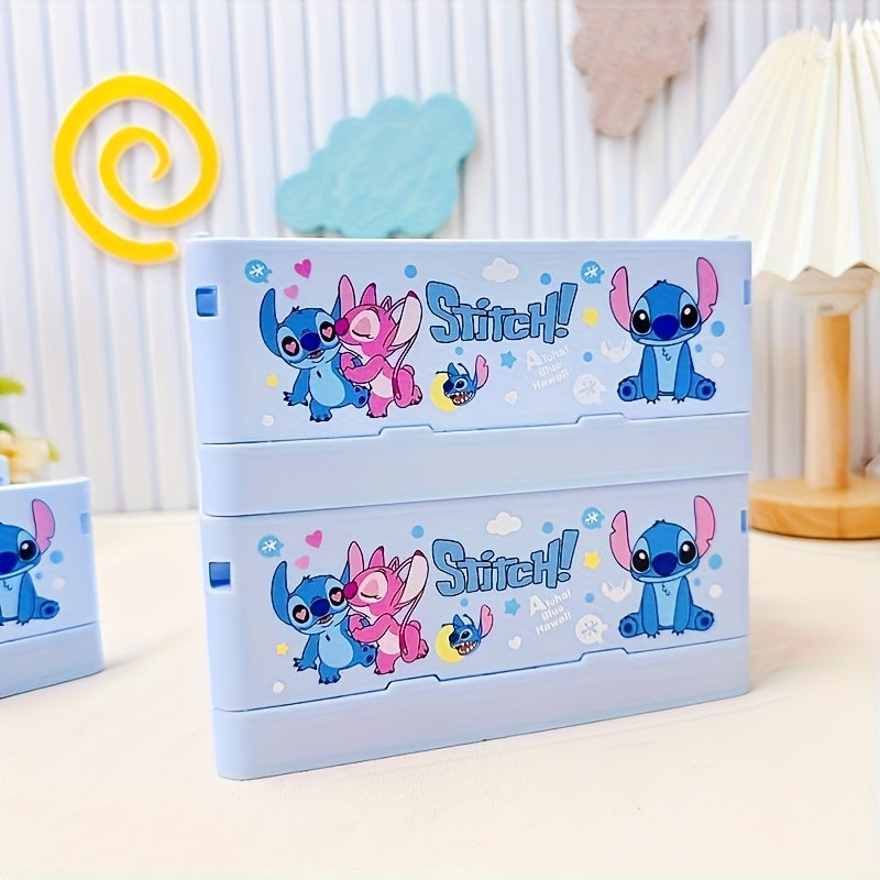 Estuche plegable de almacenamiento con personaje clásico de Disney Stitch, organizador de escritorio apilable Lilo y Stitch para útiles escolares