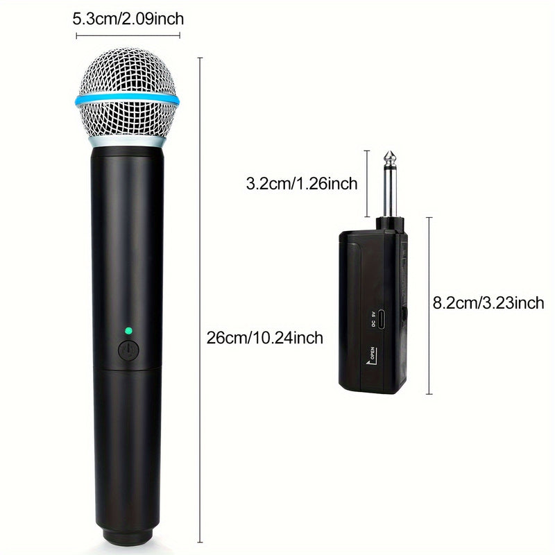 Heikuding Sistema de Micrófono Inalámbrico Dual con Receptor Recargable - 20H de Autonomía, Alcance de 100 Pies, Carga USB, Batería 18650, Soporte Clip/De Pie e Indicador de Batería - Jack de 6.35mm para Karaoke, Bodas, DJ, Fiestas, Iglesia (), Diseño El