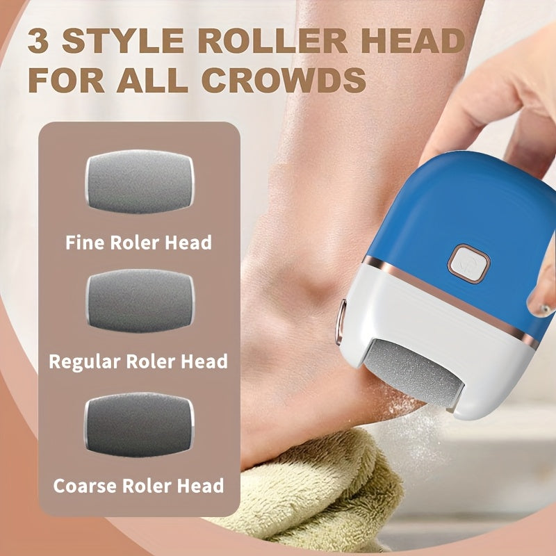 Piedra de pimienta eléctrica ajustable - Carga rápida USB, cabeza de arena de cuarzo desmontable para exfoliar y curar los talones, suave para tonos claros, herramienta portátil para limpiar los pies con cabezas intercambiables, eliminador de pies, rutin