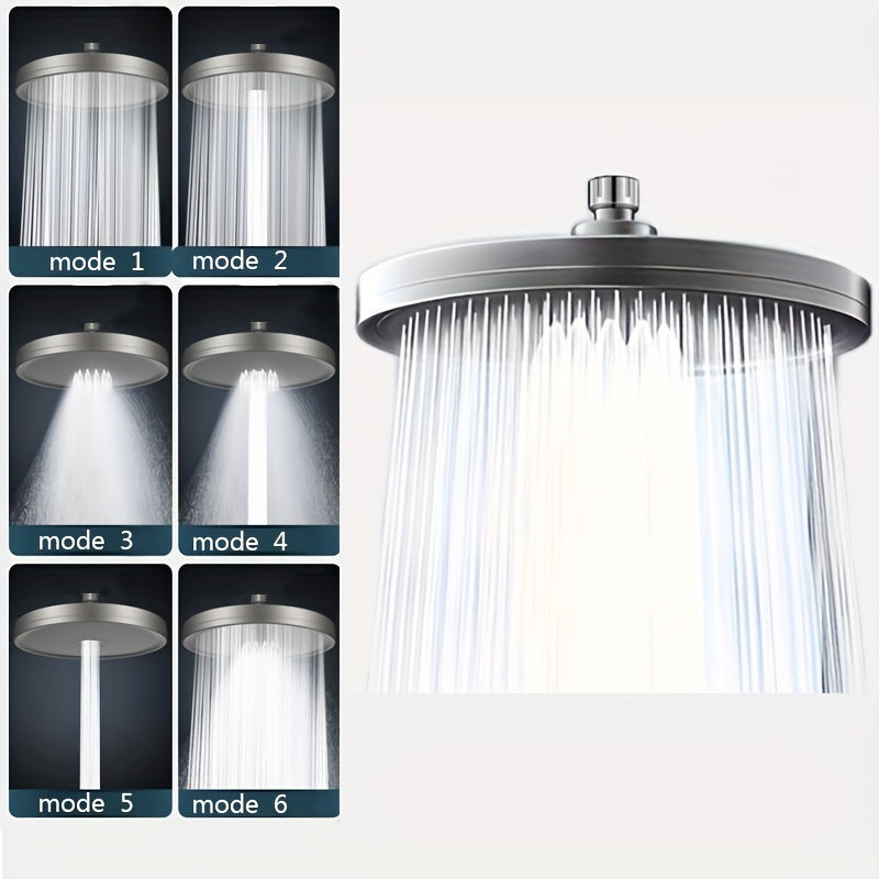1 Cabezal de ducha de alta presión con 6 modos, potente boquilla de masaje, montaje en pared, diseño circular duradero de plástico, superficie pintada con espray, fuerte flujo de agua, estructura sólida, cabezal de ducha de espray superior de múltiples m