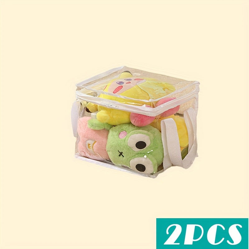 2 piezas de bolsa transparente para almacenamiento de juguetes, caja grande plegable impermeable para muñecos de peluche y bloques de construcción
