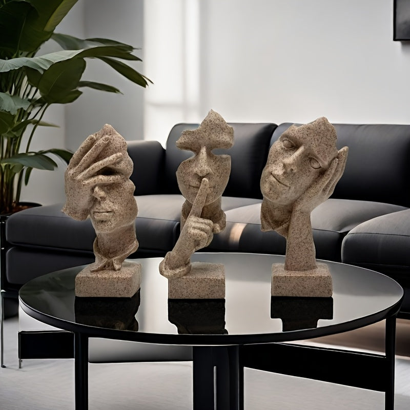 3 piezas de máscaras decorativas artesanales europeas, figuras abstractas simples, escultura para sala de estar u oficina