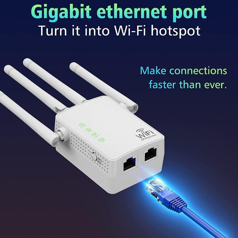 Amplificador de señal de WiFi de 300Mbps hasta 6000 pies cuadrados y 55+ dispositivos, Amplificador de rango de WiFi, Repetidor de Internet inalámbrico, Amplificador de largo alcance con puerto Ethernet, Punto de acceso, enchufe de EE. UU., 110V-130V, Si