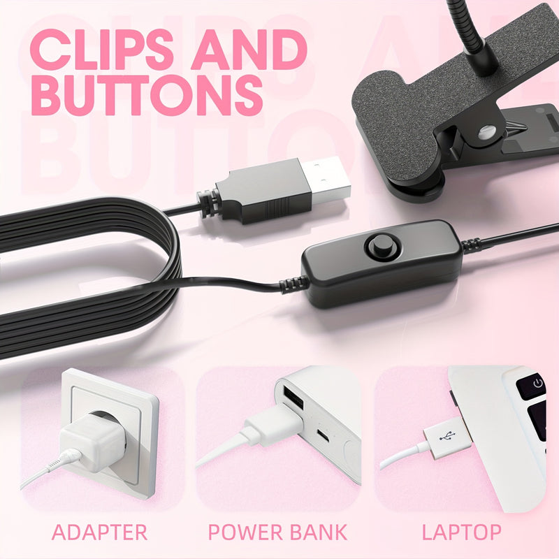 Secador de uñas con alimentación USB, flexible y con cuello de ganso, lámpara de gel polish con clip, 395Nm de longitud de onda, herramienta de secado rápido para manicura, plástico, sin fragancia, no requiere batería.