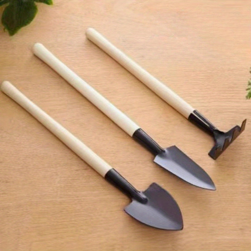 Juego de Herramientas de Jardinería de 3 Piezas: Pala, Cuchara Pequeña para Exteriores, Agarre Ligero y Cómodo, Ideal para Plantar Verduras y Suculentas con Rastrillo