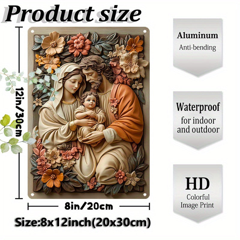 Arte de Pared de Aluminio 3D de José, María y Jesús Niño - Escultura Religiosa para Decoración del Hogar, Perfecta para Dormitorio, Sala de Estar, Guardería - No Necesita Energía, Orientación Vertical, Sin Plumas, 29.97 cm