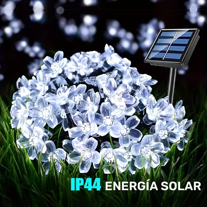 Luces de cuerda de flores de cerezo alimentadas por energía solar, 8 modos, 5m/6.5m, 20/30 LED, plástico, tema floral, control de botón de pulsar, función de parpadeo, carga solar, batería de níquel, para jardín, boda, decoración de festival