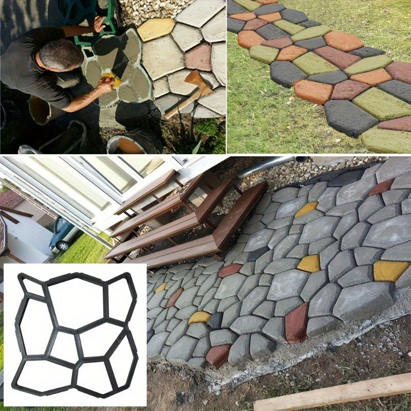 Modelo de sendero, moldes de piedra, moldes de hormigón para superficies de pavimentación, piedras de paso, máquinas de pavimentación, moldes de sendero, adecuados para jardines y césped de bricolaje, uno en negro.