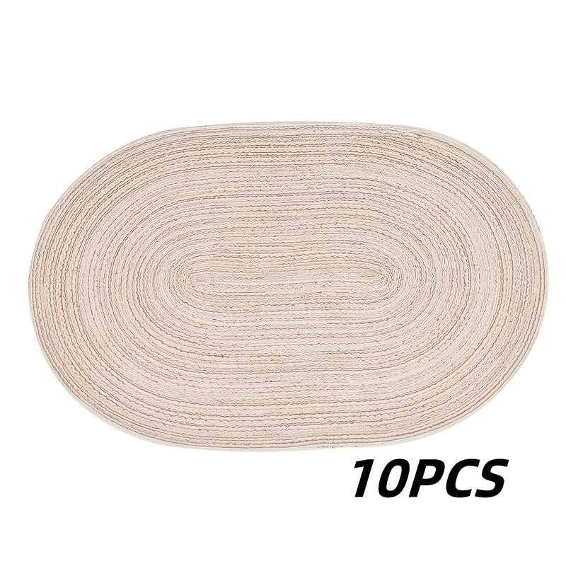 4/6pcs Placemats de hilo oval, manteles de mesa lavables, poliéster 100.00, decoración de comedor tejida a mano, almohadillas de mesa de 100% poliéster