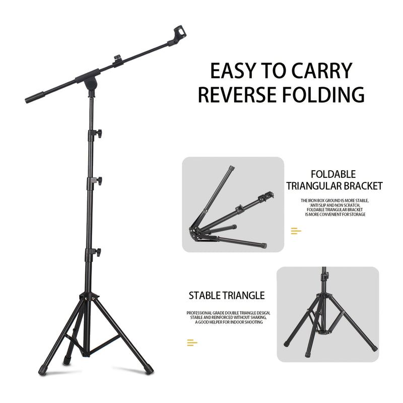 Soporte de micrófono metálico ajustable de alta resistencia - 2 clips de micrófono, adaptador de 3/8" a 5/8", bolsa de transporte incluida para escenario de karaoke, estudio en casa y uso profesional de grabación, soporte de micrófono para cantar, diseño