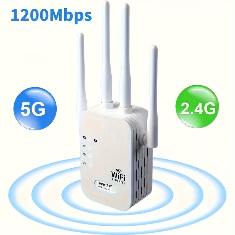 Estabilizador de señal de alta velocidad, amplificador de Wifi - Hasta 1200Mbps, dos puertos de red, cobertura amplia, fuerte capacidad de penetración de paredes, 4 antenas para mejorar la recepción de señal, ideal para apartamentos grandes y edificios d