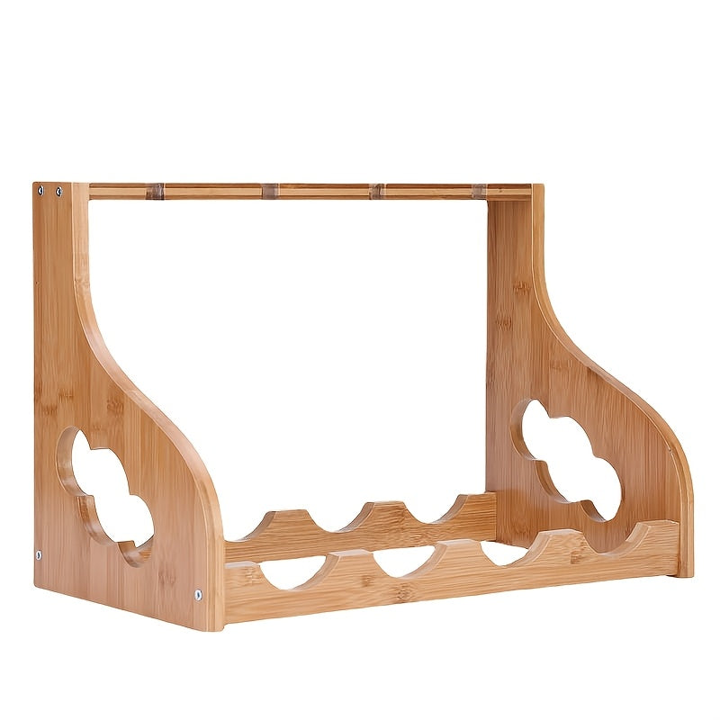 Soporte de vino de bambú de 4 ranuras con copa de madera - Soporte de vaso alto desmontable para vino tinto y almacenamiento de vidrio elegante, acabado de madera natural, perfecto para decoración de bar en casa o mesa de comedor, decoración de vino