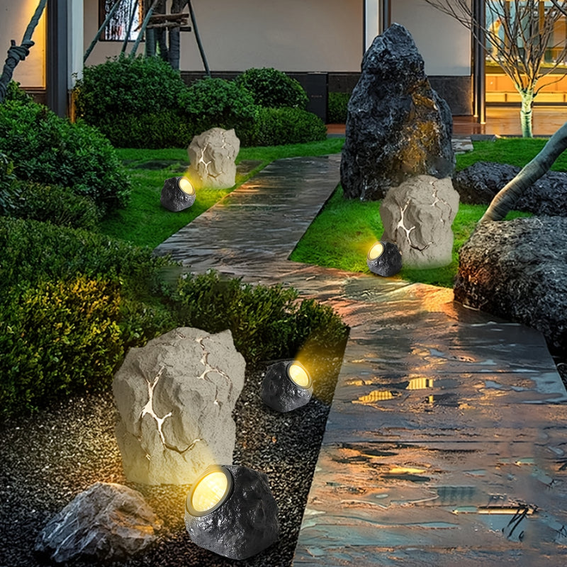 1 pieza de luz de piedra de jardín LED alimentada por energía solar - Iluminación cálida/blanca, resistente a la corrosión, con carcasa de acrilonitrilo butadieno estireno, montaje semienterrado para exteriores, parques, villas y decoración de césped nav