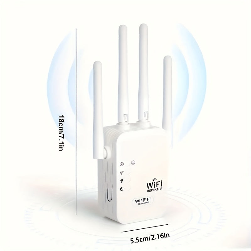 Extensor de WIFI Momotor, Amplificador de Señal WIFI, Alta Velocidad Inalámbrica de 2.4GHz, Potente con 4 Antenas, Alta Penetración, Sólida Señal, Modo de Seguridad WPS, Enrutador de Expansión Doble Modo - Adecuado para Hogar, Cafetería, Oficina, Centro