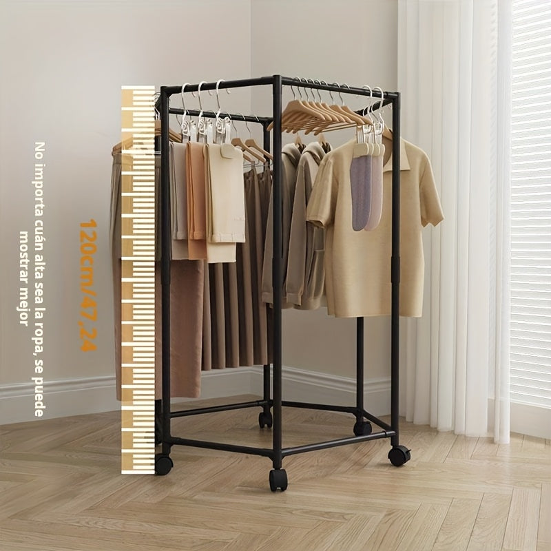 Perchero hexagonal giratorio con ruedas – Tubo de metal resistente de 16 mm, colgador de ropa vertical independiente, diseño portátil para almacenamiento y exhibición eficiente de ropa, negro/blanco, organizador para lavandería | Diseño hexagonal | Const
