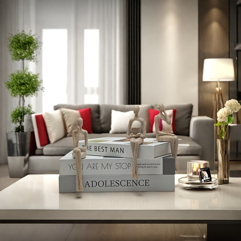 Conjunto de 3 piezas de colgantes de pensador de arenisca europea para decoración de vitrinas, figura abstracta de decoración, decoración de lujo avanzada, decoración de mesa para sala de estar