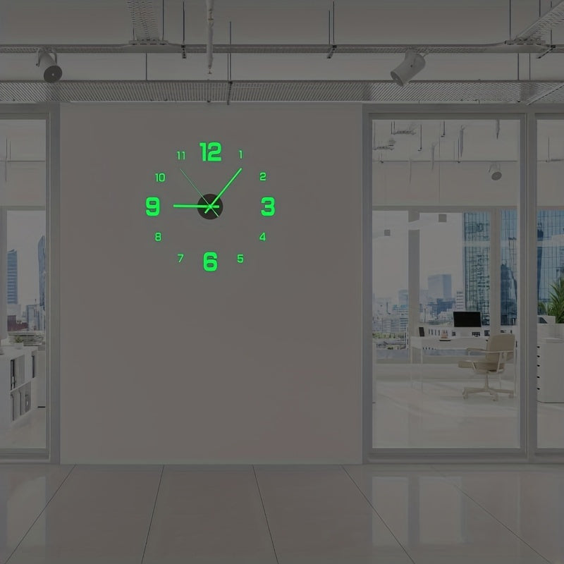 Reloj de Pared Luminoso 3D Grande de 15.7" - Silencioso, Funciona con Pilas, Fácil de Pegar para Decoración de Salón y Dormitorio, Diseño Moderno con Acabado Aceitado