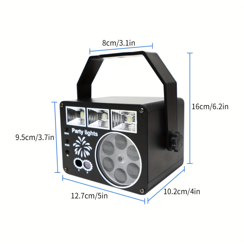 Luz de fiesta YSH USB 3-en-1, lámpara de discoteca activada por sonido DJ con control remoto, luz estroboscópica de proyector RGB, luces LED, soporte no extraíble, alimentada por USB, tensión de funcionamiento ≤36V, material de sombra de lámpara de plást