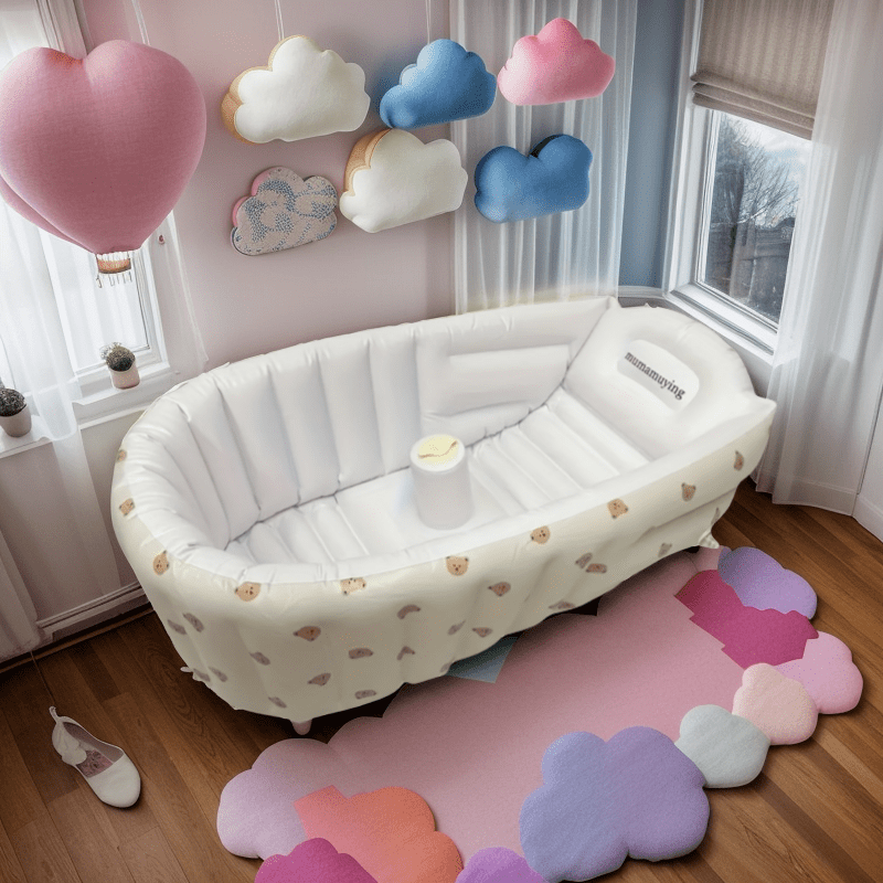 Bañera Inflable para Bebés con Diseño de Pato - Asiento Portátil de PVC Duradero y Antideslizante para Hogar y Viajes, Silla de Baño Segura en Blanco para Infantes y Niños Pequeños