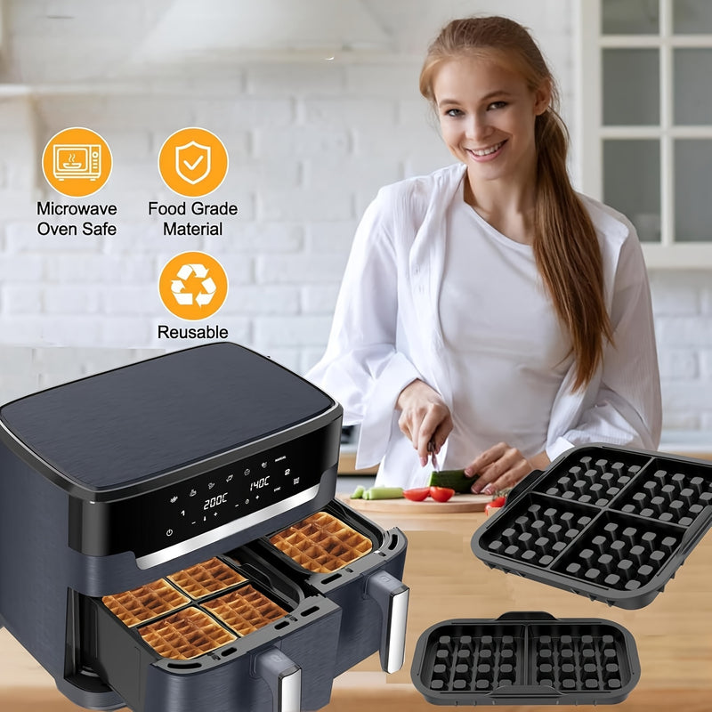 2 piezas de accesorios para freidora de aire con inserto de waffle, compatibles con Philips Airfryer Dual Basket 3000 Series 6L/3L, bandeja de waffle de silicona para Philips NA350, prensa de waffle belga, accesorio para freidora de aire.