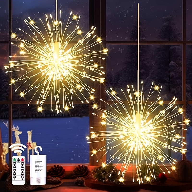 4 Luces de Fuegos Artificiales, 360 LED Impermeables con Control Remoto y Cable de Cobre, Ideales para Jardín o Patio, Perfectas para Navidad