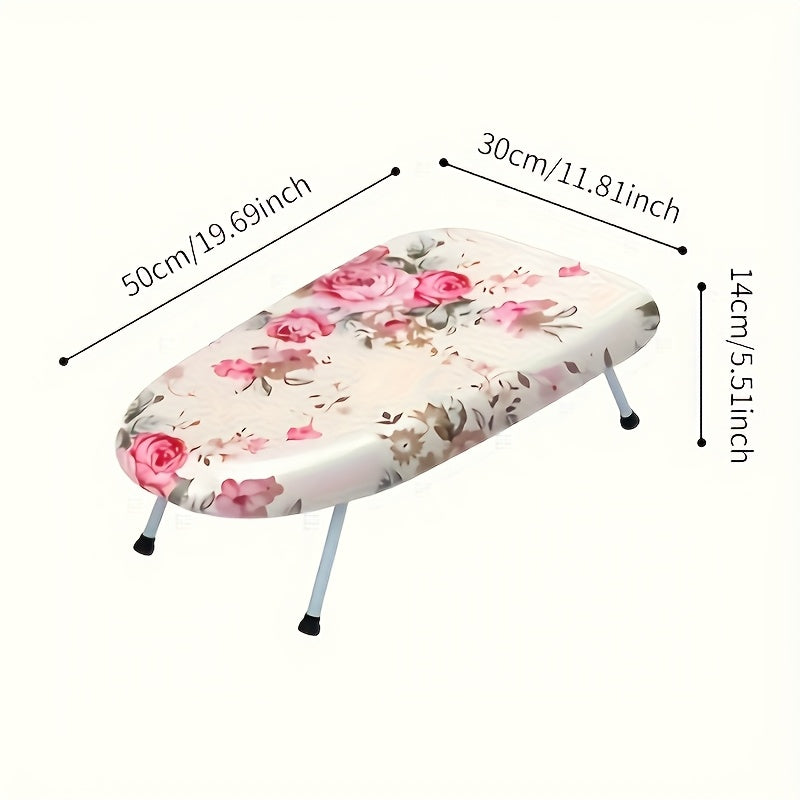 Portable Foldable Mini Ironing Board with Elegant Floral pattern - Lightweight Compact Ironing Board for Home, Travel, Apartments - Sturdy Construction, Space-Saving Design for Laundry, Clothes, Linens - Ideal for Small Spaces & On-the-Go Ironing, Home E