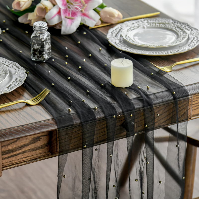 Decoración de mesa de boda Perla Gasa Tul Tela, Encaje Postre Mesa Paño Velo Arco,Decoraciones de despedida de soltera Mantel Mantel para fiesta de cumpleaños,Farbic Diy