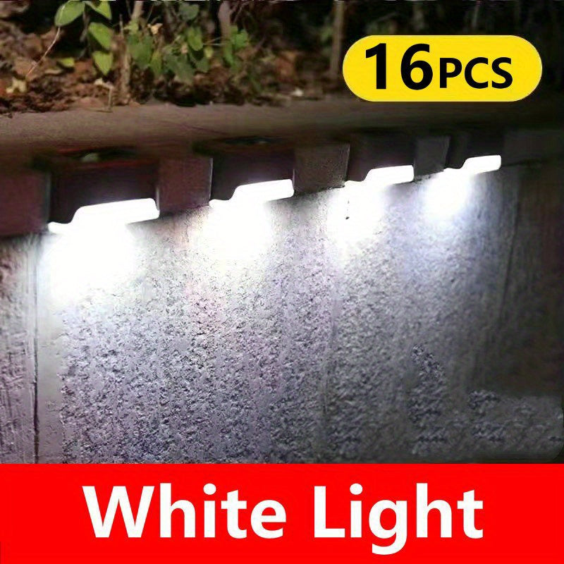 Paquete de 8/16 Luces Solares para Escaleras Exteriores, Iluminación LED para Pasos en Balcón, Patio y Jardín, Decoraciones para Senderos, Eficientes Energéticamente y Fáciles de Instalar, Sin Necesidad de Cableado