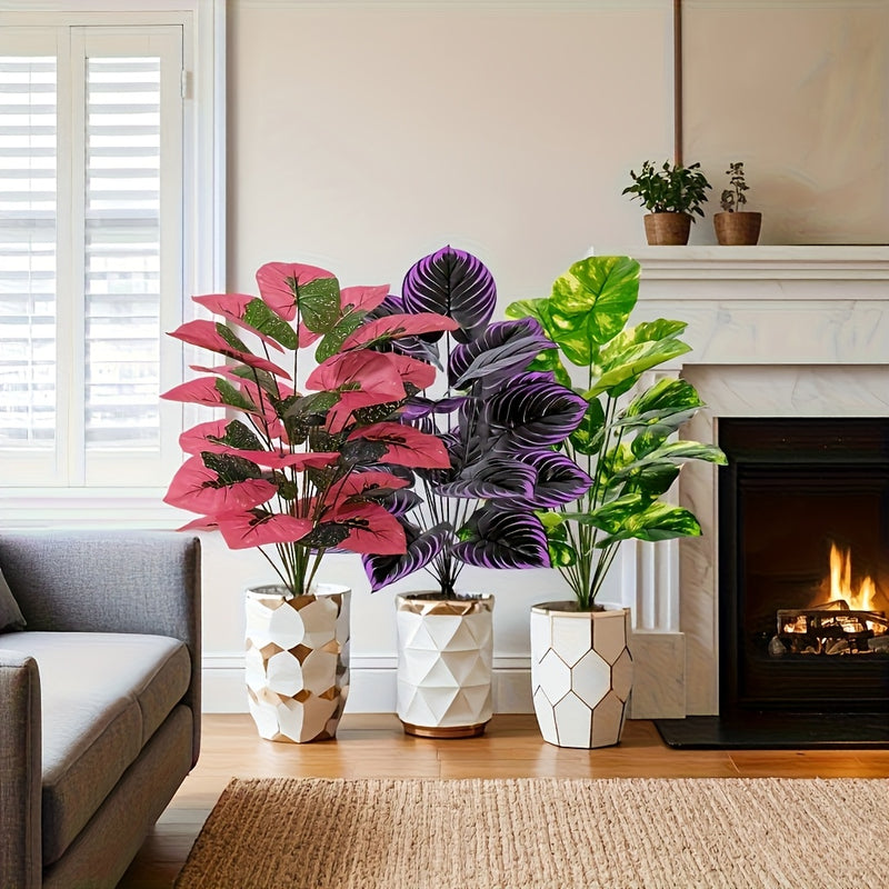 3 Hermosas Plantas Artificiales, Juego de 3 Piezas - Macetas Realistas de Plástico para Decoración de Selva Tropical, Ideal para Hogar, Jardín, Bodas, Terraza Exterior y Primavera/Verano, Uso en Interiores/Exteriores o Diversos Ambientes